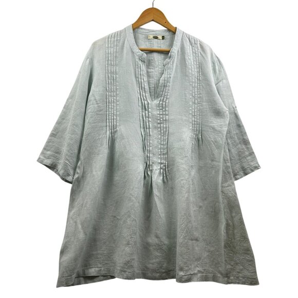 Dolma 100% Linen Boho Coastal Casual Tunic Dress Top Mint Green Pintuck Front L - Picture 2 of 7